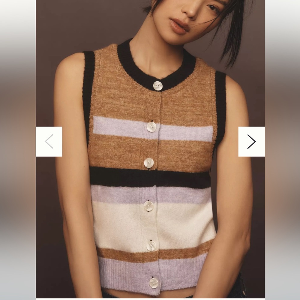 Maeve Tan and Black Knit Vest xs